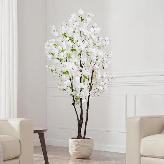 Faux Cherry Blossom Tree White Artificial Flower Tree Indoor Cherry Blossom Tree 6 FT for Room Decor