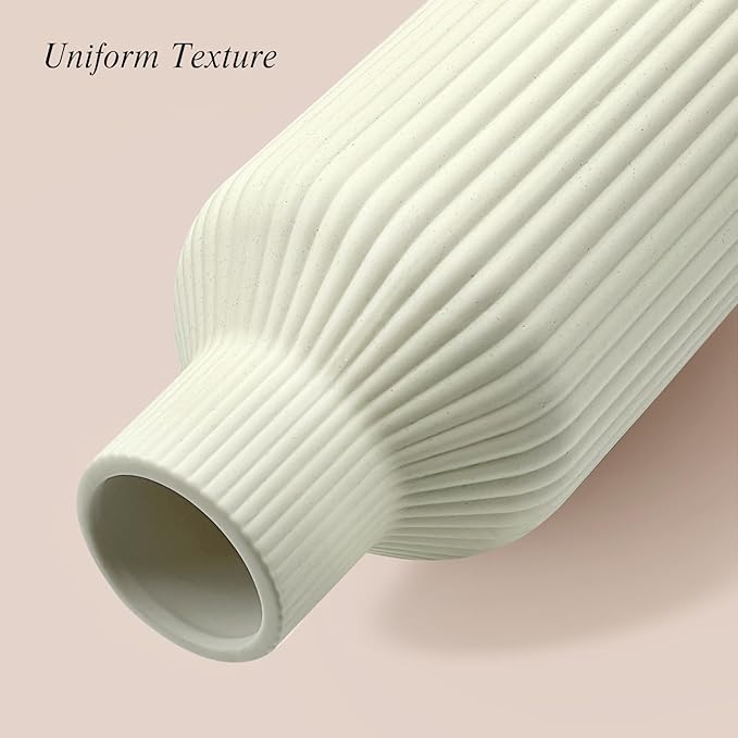 Ceramic Flower Vase, Minimalist Modern Home Decor, Matte Finish Pampas Grass Vase for Table, Fireplace, Shelf, Mantel, Entryway and Centerpieces (Off White)