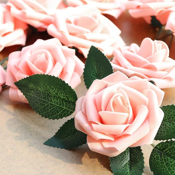 AmyHomie Artificial Flower 50pcs Real Looking Fake Roses w/Stem for DIY Wedding Bouquets Centerpieces Arrangements Party Baby Shower Valentines Day Christmas Tree Decorations