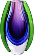 Luxury Lane Hand Blown Sommerso Oval Art Glass Vase for Decor Centerpiece Table Decoration Purple 10 inch Tall