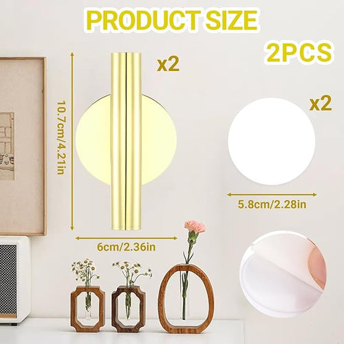 2 Pack Gold Circular Wall Vases for Flowers, Metal Hanging Wall Planters for Modern Home Decor, Hanging Flower Vase Holder for Faux & Dried Flowers, Wall Planters for Living Room & Bedroom Decor