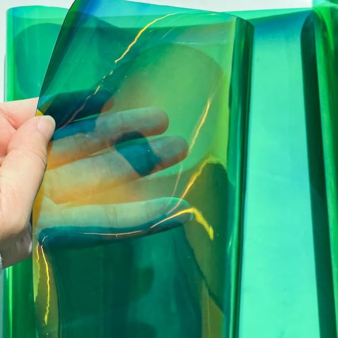 ONEART | 16 Gauge Holographic Iridescent Plastic Vinyl, 16"x54" Transparent Vinyl Fabric-Green