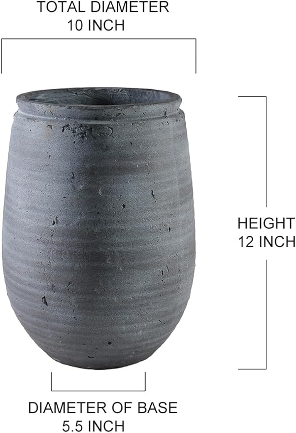 Serene Spaces Living Gray Aged Stone Planter Vase - Indoor/Outdoor Flower Pot, Textured Stone Finish, Planter & Cachepot, Timeless Home Décor for Plants & Flowers, 10" Diameter & 12" Tall, Pack of 2