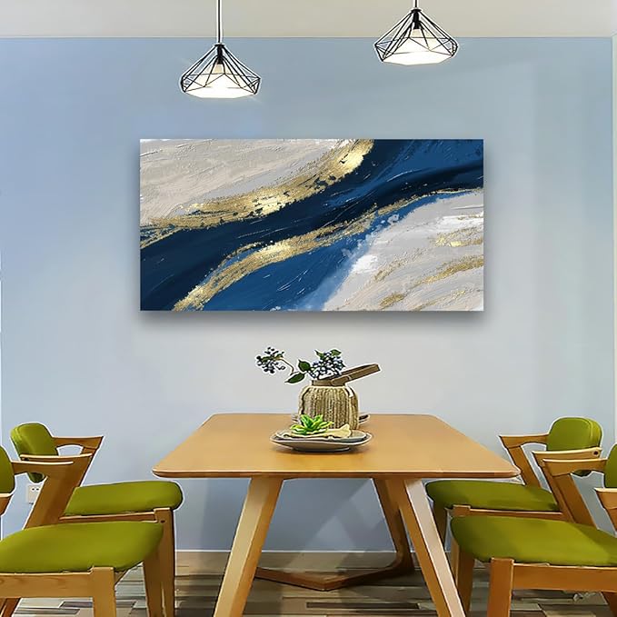 Abstract Canvas Wall Art for Living room Office Bedroom Golden Blue Wall Art Print Oil Paintings Modern Abstract River Texture Pictures Wall Decor Artwork Waterproof Ready to Hang - 20in * 40inch