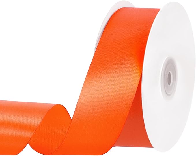 Orange Ribbon 1-1/2 Inch 60 Yards Orange Satin Ribbon Fall Decor Ribbons for Gift Wrapping Crafts Flower Bouquet Halloween Christmas Decorations