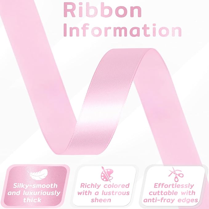60 Yards Pink Satin Ribbon 3/4 Inch, Baby Pink Polyester Fabric Ribbon for Gift Wrapping, Crafts, Flower Bouquet, Wedding, Baby Shower, Festival, Christmas, Halloween