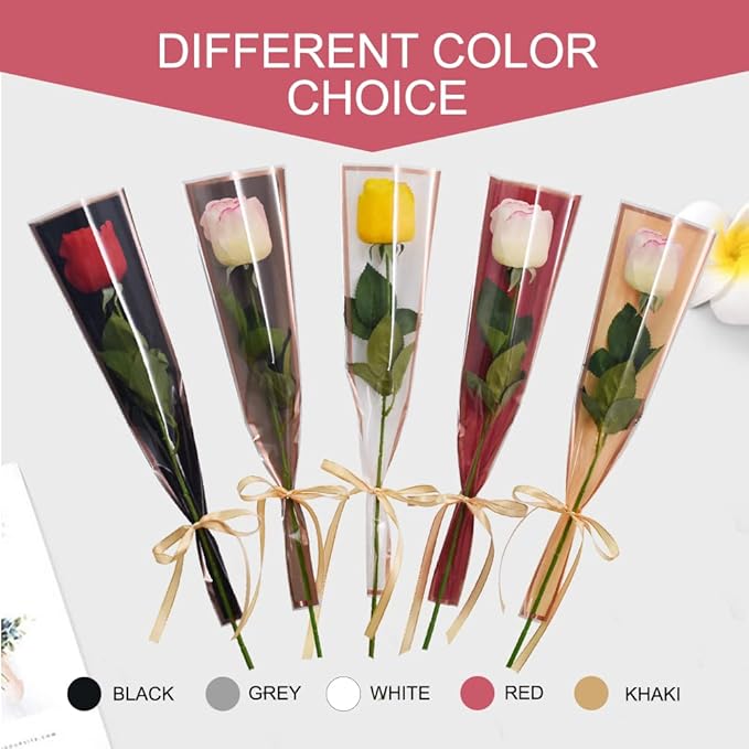 BEISHIDA 50 PCS Single Rose Sleeve Plastic Flower Wrapping Bags Cellophane Flower Sleeves for Florist Bouquet Supplies Mother's Day Valentine's Day (Red and Champagne)