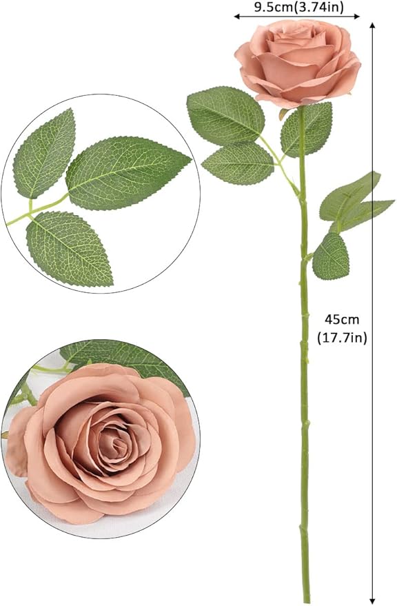 12pcs Roses Artificial Flowers Dusty Rose Fake Flowers with Long Stems Silk Flowers for Wedding Bouquet Centerpices Decorations Party Bridal Baby Shower Home Decor