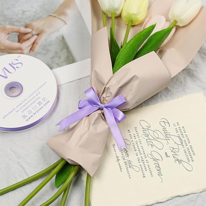 Lilac Satin Ribbon, Double Faced 1/2 Inch X 25 Yards Lilac Ribbon, Premium Satin Ribbon for Gift Wrapping, Crafts, Hair Bow Making, Sewing, Flower Bouquet, Wedding Party Decor