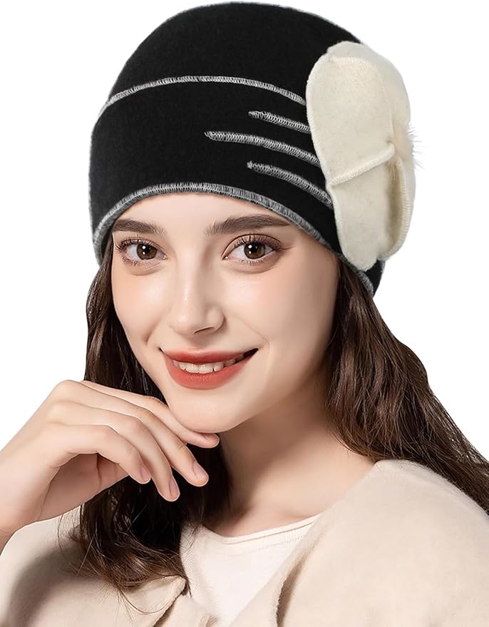 Sumolux Beanie Hats for Women Wool Skull Cap Beret Floral Cuffed French Vintage Dress Cloche Classic Winter 1920s