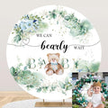 OERJU 3x3ft Bear Baby Shower Round Backdrop We Can Bearly Wait Lovely Photography Background Green Leaves Floral Circle Backdrop Cover Birthday Gender Reveal Party Decoration Photo Booth Props