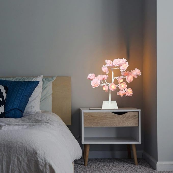 Rose Flower Tree Table Lamp – Elegant Adjustable Branch Night Light for Bedroom & Living Room – Christmas Gift & Holiday Home Décor
