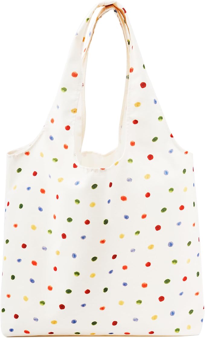 Canvas Tote Bag, Large Capacity Shoulder Bag with Inner Pockets, Foldable Shopping Bag