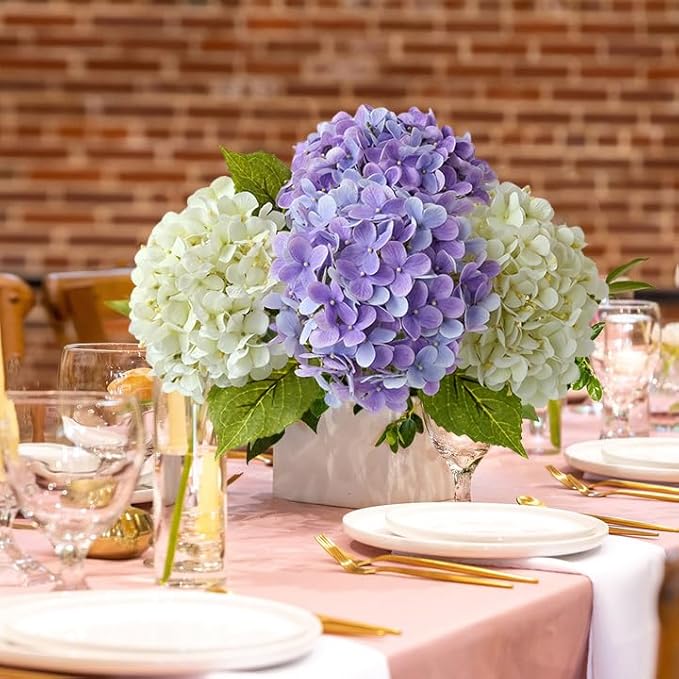 Bright Purple Boho Artificial Hydrangeas Flowers,4Pcs 20" Real Touch Lifelike Silk Artificial Hydrangeas, Full Fake Flowers for Bouquet Table Centerpieces Spring Wedding Indoor Home