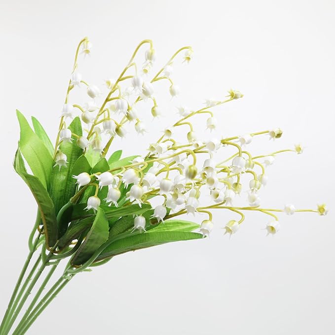 Artificial Lily of The Valley Flowers, Artificial Fake Silk Flowers Plants, DIY Garden Craft Art Decor, Decorations Plastic Floral Table Centerpieces for Home Party Decorate, 8 Pieces