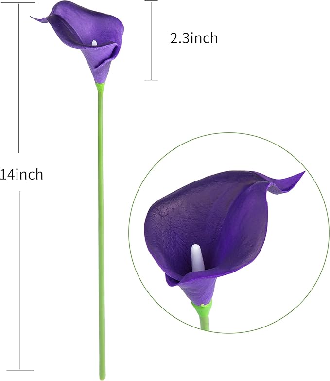 DuHouse 20Pcs Artificial Calla Lily Flower Real Touch Latex Flowers for DIY Wedding Bouquet Party Home Decor (Dark Purple)