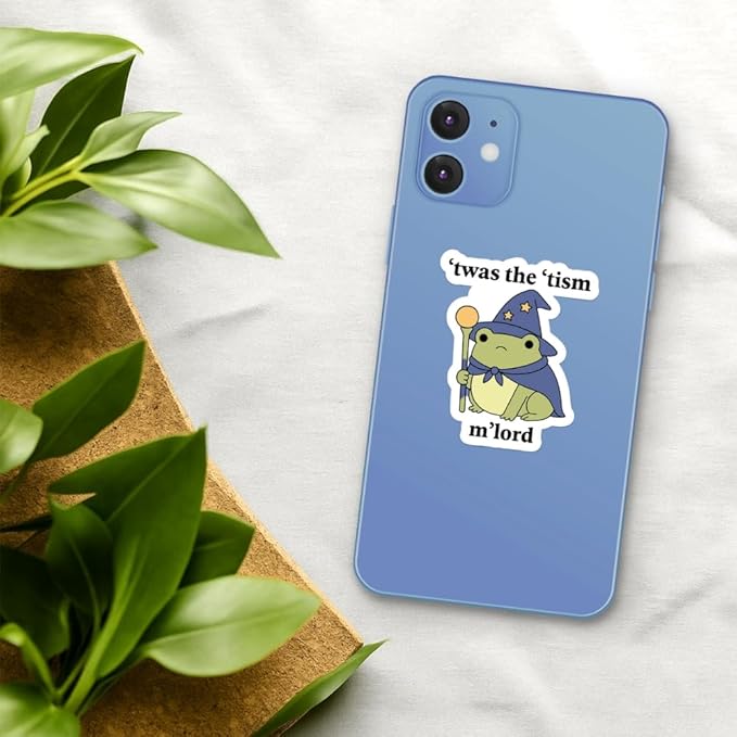 HANDICHI Design 5-Pack 2 Inch Cute Wizard Frog Stickers – ’TWAS The ’Tism M’Lord Meme Vinyl Decals – Funny Neurodivergent Sticker Pack for Laptops, Water Bottles, Journals and Scrapbooks