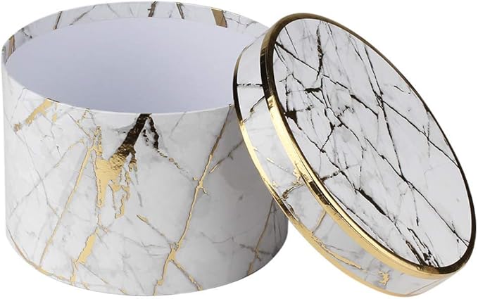 Briful Round Gift Boxes with Lids Set of 4 Marble White Gift Box Assorted Sizes Nesting Gift Boxes for Presents Birthday Bridesmaid Wedding Valentines Christmas Party Favor Boxes