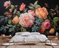 Watercolor Seamless Black Background Floral Pattern Wallpaper, Large Wall Background Decorative Wall murals(Non-self-Adhesive)