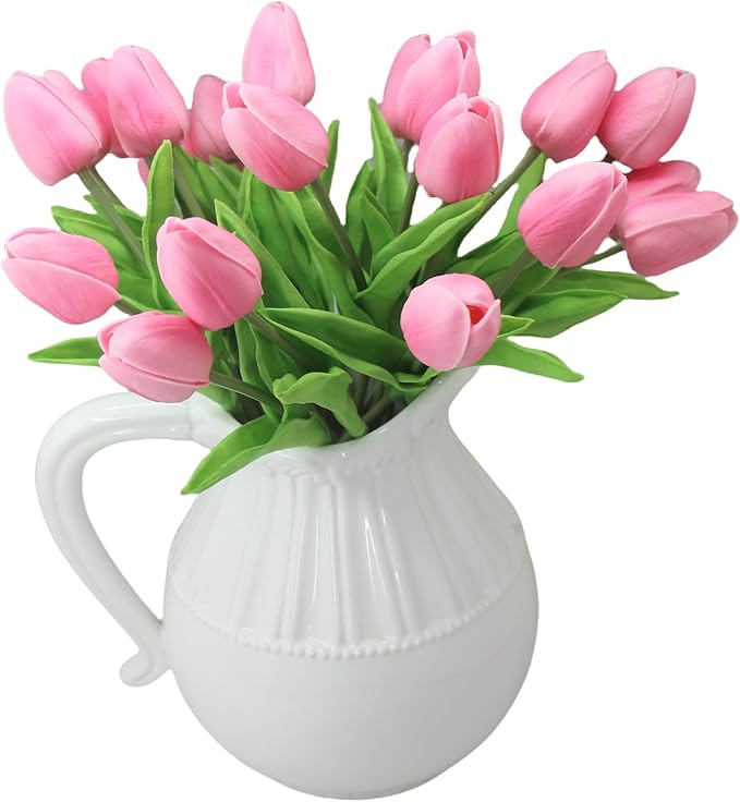 10-Heads Tulips Artificial Flowers Arrangement Centerpiece Decoration Flowers for Wedding Flowers Bouquets Office Desk (Pink)