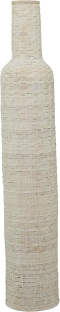 Deco 79 Bamboo Wood Decorative Vase, Tall Woven Floor Centerpiece, Round Vase for Home Decoration, White and Beige, 9" x 9" x 48"