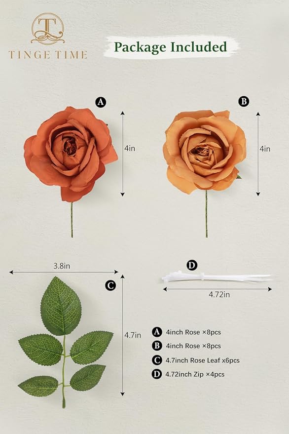 TINGE TIME Terracotta Artificial Flowers Combo Box Set, 16PCS Fake Rose Silk Flower w/Stem for DIY Wedding Bouquets Centerpieces Baby Shower Party Home Spring Decoration (Light & Deep Terracotta)