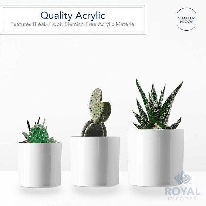 Royal Imports Flower Acrylic Vases Cylinders - Decorative Centerpiece Display for Home or Wedding - Non Breakable Plastic, Set of 3 (4", 5", 6") - White