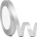 3/8" x 25 Yards Satin Ribbon, Silver Silk Ribbon Ideal for Gift Wrapping, Floral Bouquets, Crafts, Wedding Party Decorations, Christmas and Sewing Projects