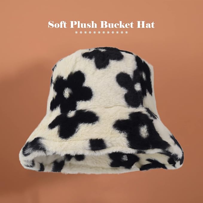 Winter Soft Faux Fur Plush Bucket Hat, Lovely Fisherman Cap, Fashion Outdoor Thick Warm Sun Cap for Women