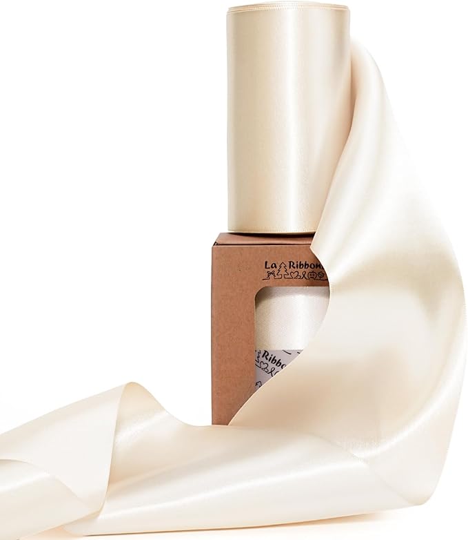 LaRibbons Nude Satin Ribbon 4 Inch 10 Yards Double Faced Luxury Nude Silk Ribbon for Gift Wrapping Flower Bouquets Bow Christmas Wedding Party Decoration Wreath Sash