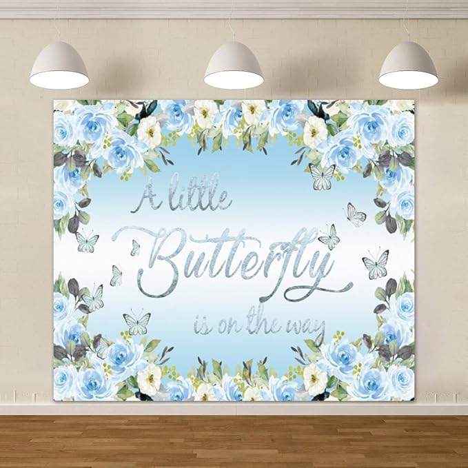Butterfly Baby Shower Decoration for Boy Backdrop 10x8ft A Little Butterfly is on The Way Boho Blue Floral Photography Background Flowers Butterfly Themed Baby Shower Party Decorations Supplies