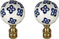 Royal Designs, Inc. White/Blue Porcelain Ball Ornament Design Finial for Lamp Shade, Polished Brass, Pack of 2
