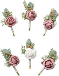Meldel Pink Boutonniere for Men Wedding,Set of 6,Dusty Rose Groom Groomsmen Boutonniere for Wedding,Prom,Homecoming,Party,etc.