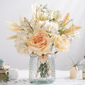 Silk Rose Flowers in Vase, Artificial Flowers Arrangement with Glass Vase Faux Hydrangea Rose for Decoration Table Centerpiece (Hydrangea Rose)