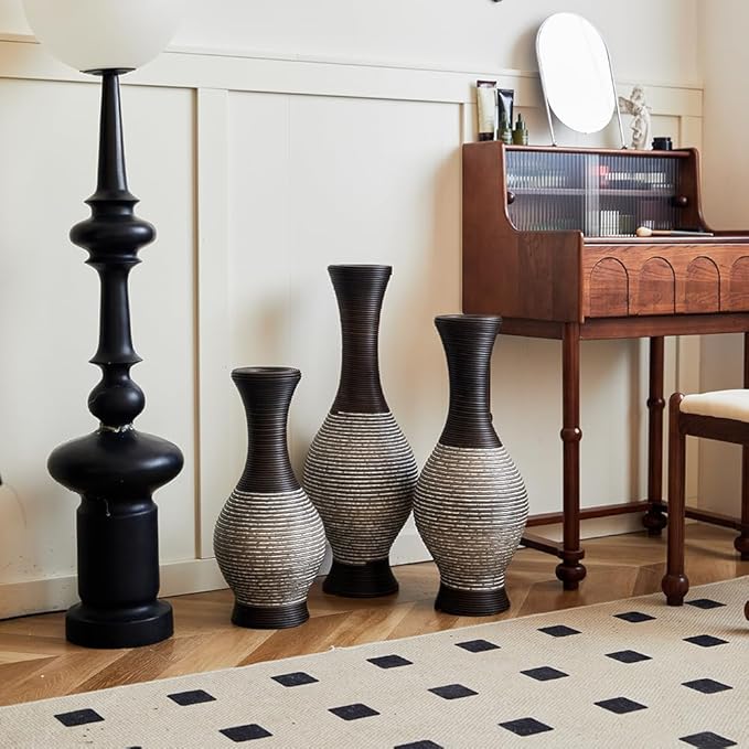 Floor PVC Decorated Vases Set of 3 for Gorgeous Home Decoration Large Classic PVC Vases 20in/24in/28in Height(Brown+White)