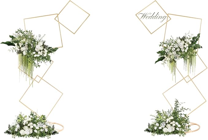 Gold Arch Backdrop Stand 5.8Ft Wedding Square Backdrop Stand, 4 Tier Floral Balloon Arch Stand for Wedding Centerpiece Baby Shower Birthday Ceremony Background Decoration