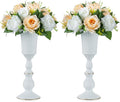Nuptio 2 Pcs Metal Flower Vase White Table Decorative Centerpiece, Elegant Wedding Centerpieces Vase for Party Anniversary Ceremony Decoration, 31.9cm Tall Artificial Flower Arrangements