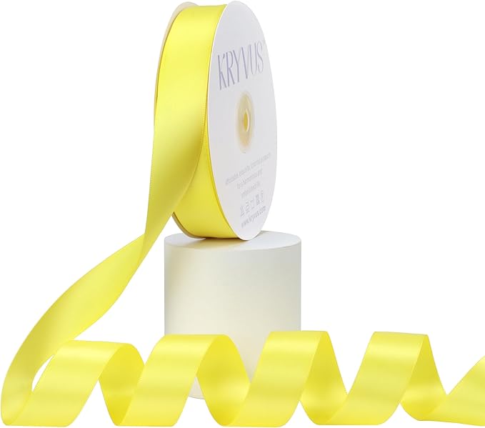 Lemon Yellow Satin Ribbon, Double Faced 1 Inch X 50 Yards Lemon Yellow Ribbon, Premium Satin Ribbon for Gift Wrapping, Crafts, Hair Bow Making, Sewing, Flower Bouquet, Wedding Party Decor