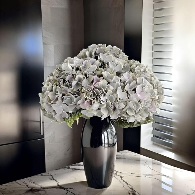 2Bouquets Artificial Fake Flowers Plants Silk Hydrangea Arrangements Wedding Bouquets Decorations Plastic Floral Home Kitchen Garden Party Festival Bar DIY (Gray Green,5 Flower Heads)