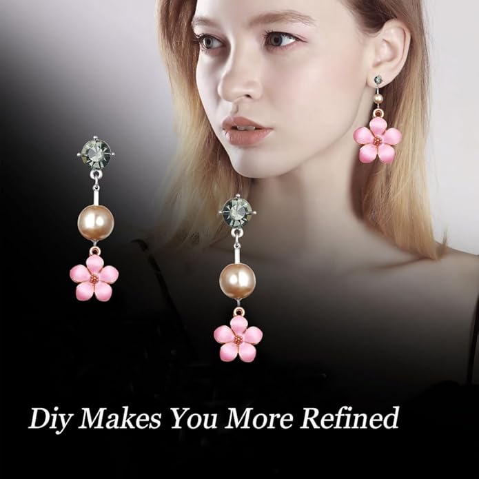 30 pcs Gold Plated Enamel Cherry Blossoms Flower Charms Pendan Cute Small Flower Pendants for Jewelry Making Kit Bracelet Necklace Earrings Keychain DIY Crafts Crafting