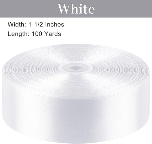 1-1/2 Inches 100 Yards White Satin Ribbon, Solid Fabric Ribbon Roll for Flower Bouquets, Gift Wrapping, Wedding, Handmade Crafts