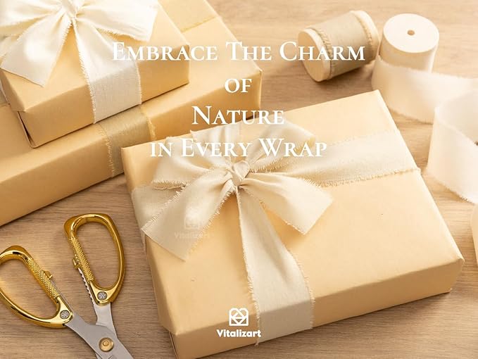 Vitalizart 100% Cotton Ribbon 1-1/2" x 15 Yd Nude Beige Cream Handmade Frayed Fringe Fabric Ribbons for Gift Wrapping Wedding Invites Bridal Shower Bouquets Christmas Decorations