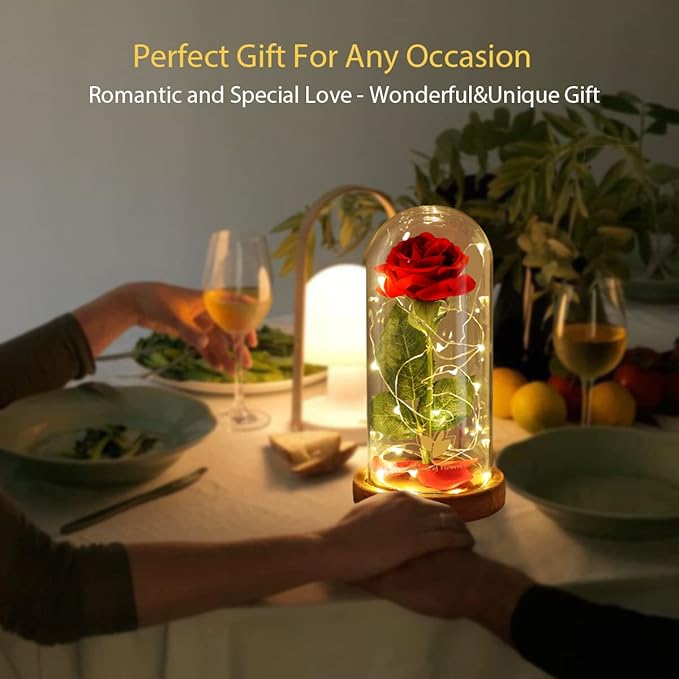 Women Gifts for Christmas Beauty and The Beast Rose,Red Rose in Glass Dome with Lights,Flowers for Delivery Prime,Romantic Flower Gifts for Women Mom Wife Girlfriend on Birthday, Anniversary, Wedding