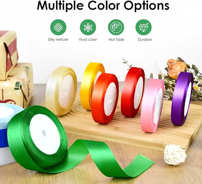 25 Yards 1.5 inch Satin Ribbon, Solid Color Fabric Ribbon Perfect for Gift Wrapping, Wedding, Handmade Bows, Floral Bouquets and Party Decoration(Green)