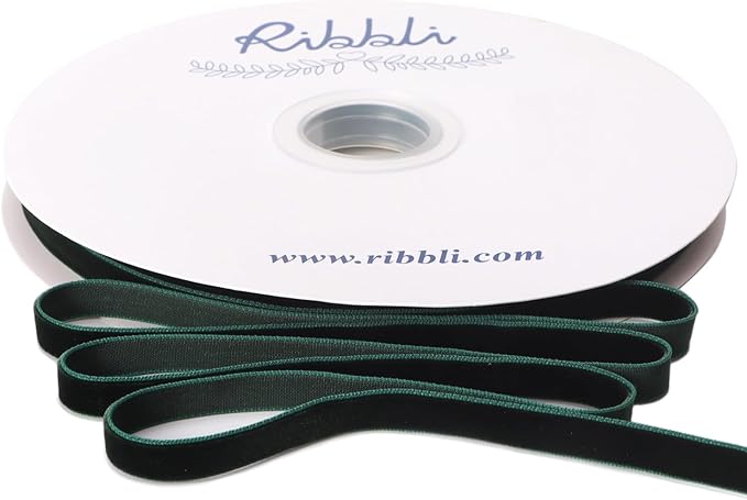 Ribbli Dark Green Velvet Ribbon 3/8 Inches Continuous 25 Yard Spool Green Christmas Ribbon for Gift Wrapping Crafts Home Decor