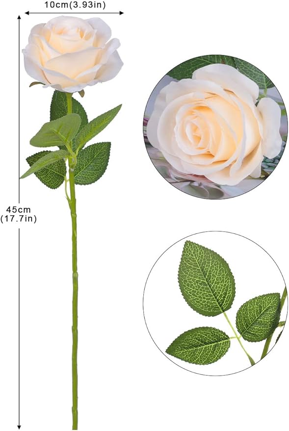 Artificial Rose Flower Artificial Flowers Flower with Long Stem Silk Roses Bouquet for Wedding Bridal Shower Party Home Decoration (Champagne, 50 Pcs)