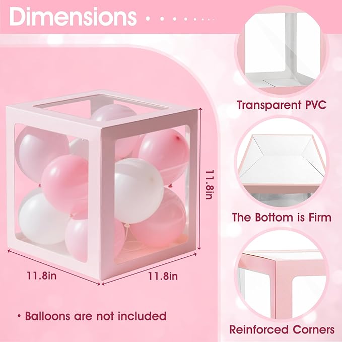 Ledido Baby Boxes with Letters for Baby Shower Decorations, 4 pcs Clear Baby Balloon Boxes Blocks for Baby Shower Decor with Letters for Boy Girl Gender Reveal Decorations Backdrop Party (Pink)