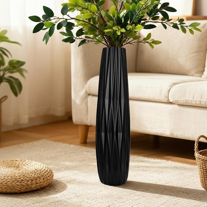Black Ceramic Tall Floor Vase – 28" Modern Minimalist Decorative Large Vase for Living Room Corner, Entryway, or Office Home Decor