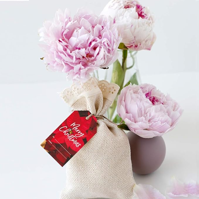 Andaz Press Christmas Holiday Season Classic Gift Tags, Merry Christmas to from and Wishing You A Happy Holiday Season, Poinsettia Design, for Holiday Events, Parties, and Favors, 60-Pack