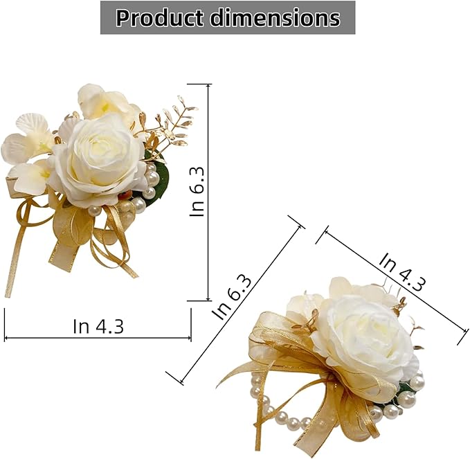 Champagne Boutonniere and Corsage Set - 2Pcs Groom Boutonniere & Wrist Corsage Bracelets for Wedding, Prom and Anniversary,Formal Dinner Party & Ring Bearer & Niece Accessories